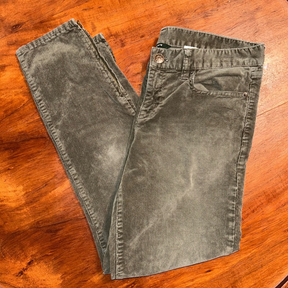 J Crew Corduroy Skinny Pants with Ankle Zipper Dark Green Gold Zip Size 8 / 29 - Picture 6 of 11